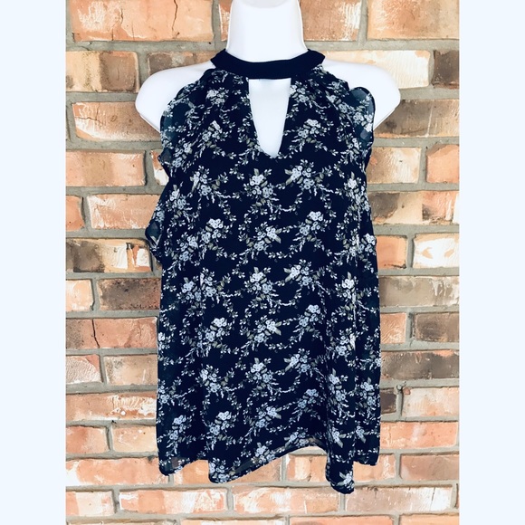 Miss Chievous Women’s Sleeveless Choker Neck Navy Floral Print Rayon Top Small - Picture 4 of 6